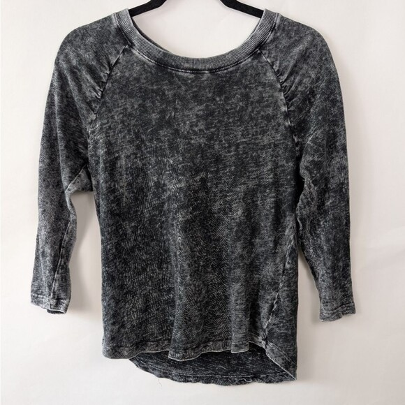 Pilcro Anthropologie Elissa Ruched Shoulder Top M Black Grey 100% Cotton - Picture 2 of 11
